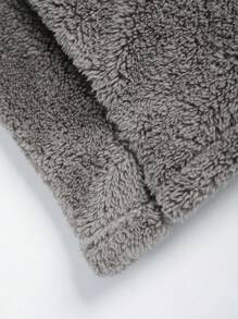 Manfinity Homme Men's Letter Embroidery Reversible Fleece Hoodie With Drawstring, Casual For Autumn/Winter - Dark Grey - View 4