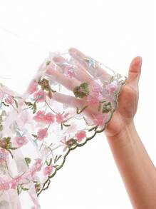 Soleia WYWH 女士花卉刺绣花园派对毕业夏装，可爱午餐休闲返校度假装，荷叶边下摆修身喇叭迷你细肩带连衣裙 - 粉色 - 查看 8