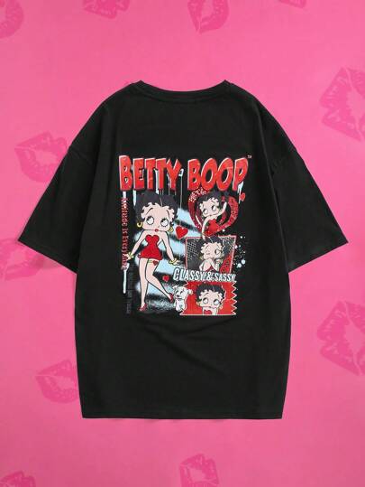 Betty Boop x SHEIN 女士卡通印花 T 恤，圣诞节