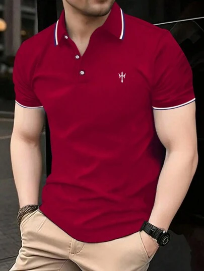 Camisa polo de golf color burdeos para hombres, diseño de botones con cuello, manga corta, estilo casual de moda para negocios