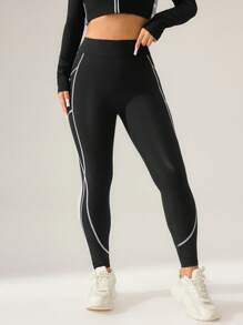 SHEIN Sport Studio Women's Minimalist Line Splice High Waist Casual Sweatpants