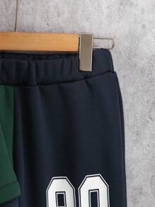 SHEIN 2pcs Boy Teenage Fashion Streetwear Contrast Color Block Print Hooded Sweatshirt & Drawstring Cuff Printed Pants Set, Autumn/Winter