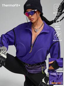 Innovista Sweatshirt de sport ample en polaire pourpre, survêtement, course, sweatshirt court avec boucles à fermeture éclair de couleurs contrastées, tenues de sport de gym quotidiennes, hoodies pour femmes, tenues d'automne pour femmes, sweatshirts d'automne, camping, extérieur, tenue d'automne et d'hiver pour femmes, maillot, vêtements pour temps froid