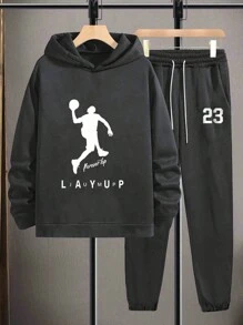 EURMUSE Men Basketball Printed Regular Hoodie Set - Dark Grey - View 2