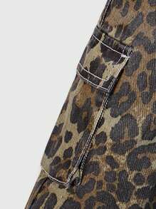 SHEIN Playful Pals Baby Girl Casual Chic Leopard Print Cargo Style Bib Overall Jeans, Versatile Daily Street Fashion Essential 2025 - Multicolor - View 5