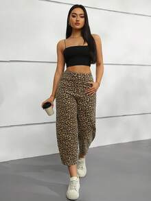 圣诞节万圣节 25 秋冬宽腿气球香蕉豹纹牛仔裤 - 宽松短款牛仔布