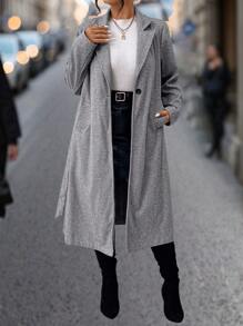 Calvaya Plus Size Solid Color Front Button Closure Long Sleeve Pocket Simple Casual Woolen Fall Cloth For Women - Grey - View 7
