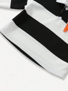 2 chiếc áo sơ mi sọc đen trắng cho bé trai có thêu chữ W màu cam, cổ polo rộng rãi, cạp chun, quần ống đứng denim giản dị, phù hợp mọi phong cách - Nhiều màu - Xem 5