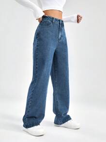 RueChic Jeans ample, décontracté, avec poches en biais, coupe ample et jambes larges pour femmes - Bleu ciel - Voir 3