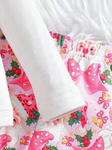 Bộ 2 món/bộ đồ ngủ bé gái dễ thương, vừa vặn, in hình ông già Noel, hươu và bông tuyết, áo thun dài tay và quần legging - Màu Hồng Tươi - Xem 6