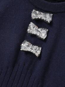 SHEIN 年轻女孩冬装，女童可爱亮片蝴蝶结针织长袖高腰百褶裙女童毛衣裙女童毛衣裙女童毛衣裙女童裙冬季年轻女童毛衣裙 - 寶藍色 - 查看 5