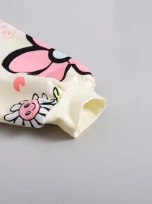 SHEIN Girlism 青少年女孩休闲宽松圆领卡通花朵图案套头长袖运动衫和喇叭裤两件套服装套装，适合秋冬日常穿着 - 杏色 - 查看 8