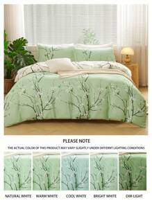 3pcs/Set Green Beige Two Tone Reversible Plum Blossom Branch Flower Pattern Duvet Cover Set Easy Care Microfiber Soft Bedding Set Soft Breatheable Wrink-Free Better For Sleep, Luxury Hotel Style, Gift For Mom Dad Friend, Quilt Comforter Duvet Cover*1 Pillowcase*2 King Queen Full Twin Size Domitory Bedding Back School Bedding