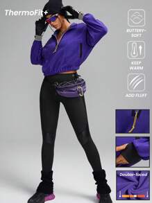 Innovista Sweatshirt de sport ample en polaire pourpre, survêtement, course, sweatshirt court avec boucles à fermeture éclair de couleurs contrastées, tenues de sport de gym quotidiennes, hoodies pour femmes, tenues d'automne pour femmes, sweatshirts d'automne, camping, extérieur, tenue d'automne et d'hiver pour femmes, maillot, vêtements pour temps froid