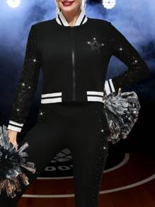 Cheerettes Women's Cheerleader Colorblock Sequin Zipper Front Sports Jacket, Autumn