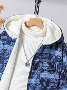 2 件套：Tween Boy 厚款保暖内衬印花领夹克和户外休闲裤，适合户外玩耍、冬季服装 - 彩色 - 查看 5