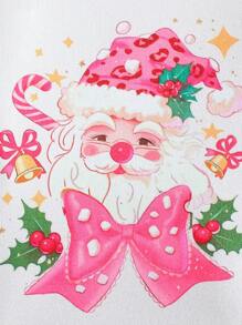 Bộ 2 món/bộ đồ ngủ bé gái dễ thương, vừa vặn, in hình ông già Noel, hươu và bông tuyết, áo thun dài tay và quần legging - Màu Hồng Tươi - Xem 4