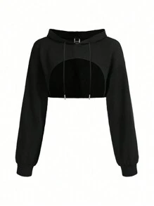 Eassivo Eassivo 女士圆领露背上衣、条纹紧身裤和连帽夹克 3 件套运动服运动服女士套装女士健身套装女士紧身裤套装 - 黑色 - 查看 4