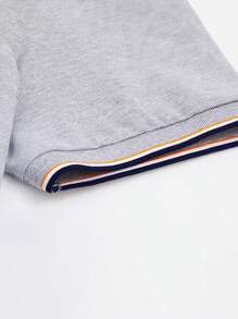 Manfinity Dauomo 男式休闲简约撞色边饰短袖 Polo 衫 - 灰色 - 查看 3