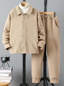 2 stuks tienerjongens buitensporten golvende streep ronde hals sweatshirt + elastische manchetten sport hardloop- en wandelbroekset, modieus voor herfst/winter
