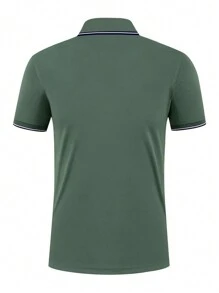 Manfinity Dauomo Camisa polo de manga corta casual y versátil con estampado de rayas para hombre