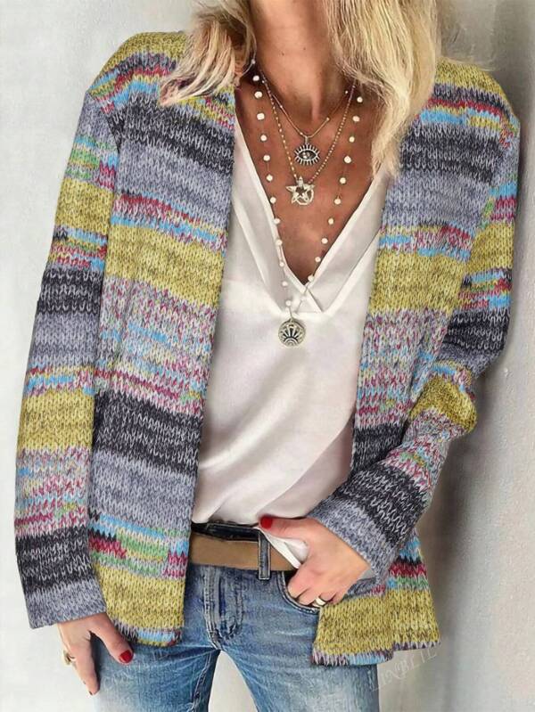 Women Casual Striped Long Sleeve Jacket, Autumn/Winter