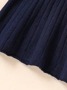 SHEIN 年轻女孩冬装，女童可爱亮片蝴蝶结针织长袖高腰百褶裙女童毛衣裙女童毛衣裙女童毛衣裙女童裙冬季年轻女童毛衣裙 - 寶藍色 - 查看 3