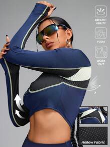 Innovista Tight Fit Cropped Colorblock Front Zipper Breathable Long Sleeve Sports Sweatshirts,Outfits T-Shirts Tops,Going Out,Party,Gym & Daily Casual,Festival,Fall Winter