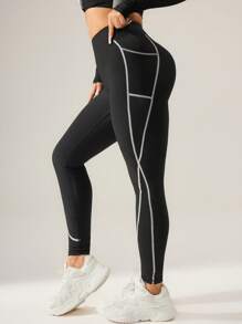 SHEIN Sport Studio Women's Minimalist Line Splice High Waist Casual Sweatpants