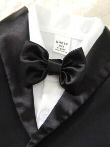 SHEIN 2pcs Baby Boy Gentleman Outfit Set, Includes Lapel Collar Jacket And Loose Pants, Elegant British Style, Soft Fabric, Long Sleeve Jacket With Pocket Design, Elastic Waist Pants, Suitable For Birthday Party, Wedding, Christening - Black - View 5