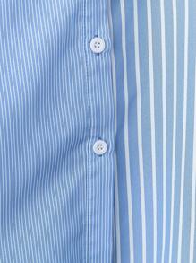 SHEIN LUNE 女式前扣长袖条纹休闲衬衫 - 淺藍色 - 查看 4