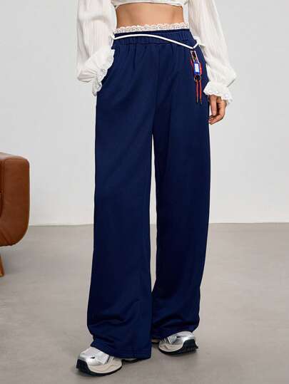 EastFlair Damen Lässig Jogginghose mit Spitze Taillenbund für Frühling und Herbst Alltagstragen