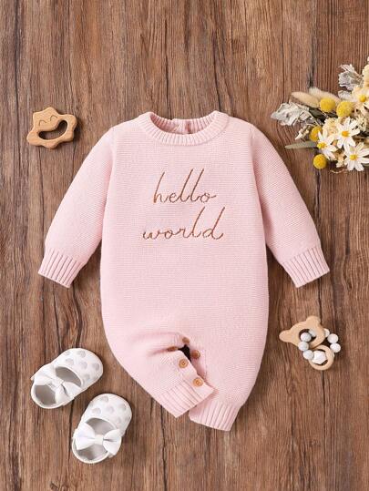 SHEIN Vintaside Kids Abbigliamento neonato bambina, tutina ricamata con lettera minimalista, con pantaloni lunghi e cardigan, morbido, caldo e confortevole in maglia