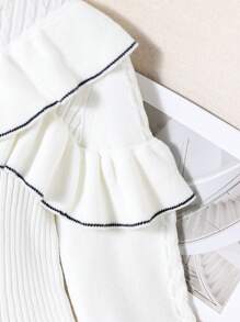 Tween Girl Ruffle Hem Knit Dress Cute Ruffle Collar Long Sleeve Sweater Dress For Teen Girls - White - View 3