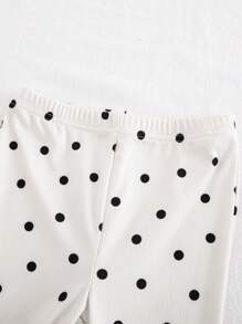 Cozy Pixies 2 件套女宝宝圆点圆领荷叶边长袖上衣和阔腿裤套装 - 杏色 - 查看 7