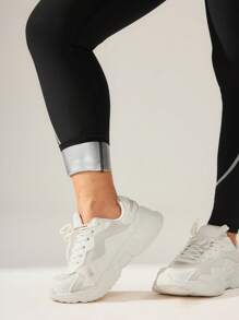 SHEIN Sport Studio Women's Minimalist Line Splice High Waist Casual Sweatpants