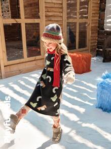 SHEIN 女童提花图案长袖可爱毛衣裙，秋冬 - 彩色 - 查看 11