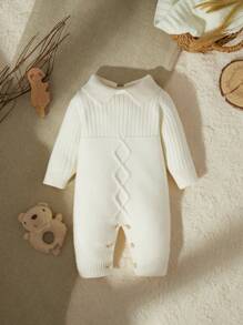 SHEIN Baby Girls Sweater , Long Sleeve Knitted Jumpsuit With Ruffles, Warm And Comfortable For Autumn Winter, Elegant Apricot Color, Stylish And Chic, Suitable For Daily Wear, Outings, And Travel - Apricot - View 8