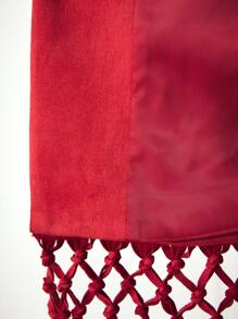 Maija Bohemian-Stil Herbst Rot Cut Out Handwerks Vintage handgefertigte Westen Jacke mit Quaste Saum für Frauen