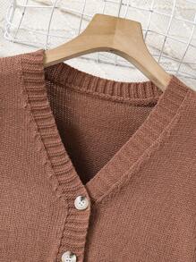 Sparklyn Conjunto de niñas preadolescentes de cárdigan de punto minimalista y pantalones de punto de otoño/invierno - Café integral - Ver 3