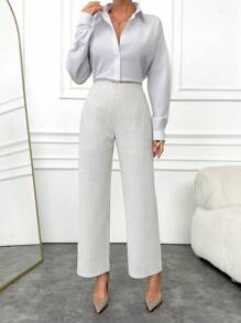 RueChic Women's Solid Mid Rise Tweed Straight Leg Pants - White - View 3