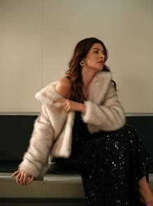 Anewsta New Arrival Elegant Fluffy Ladies Coat, Fox Fur Style Fuzzy Winter Outerwear For Holiday Party Clothes - White - View 8