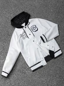 Manfinity Sport Corelite Boyfriend Style Men's Letter Embroidered Drawstring Hooded Sports Jacket