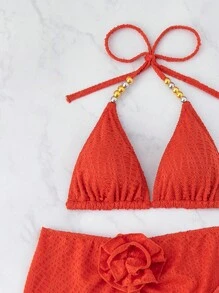 2 件夏季套装：性感三角杯上衣 + 花卉图案裙子