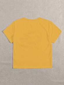 INAWLY Women's Fitted Casual Round Neck Short Sleeve T-Shirt With English Text Graphic, Summer - Yellow - View 2