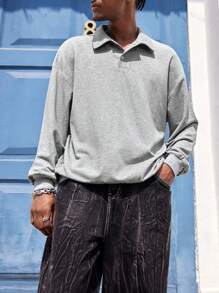 Manfinity Dauomo 男士休闲 Polo 领衬衫，度假休闲街头风格 - 灰色 - 查看 1