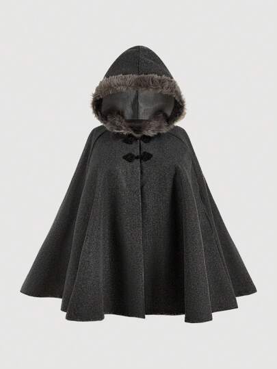 Flirla Plus Size Women Winter Patchwork Furry Hooded Cape Jacket Fall Cloth For Women Autumn