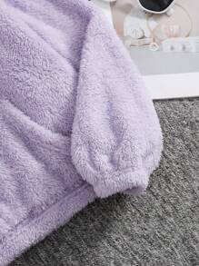 SHEIN Tween Girls Solid Color Fluffy Collar Half-Zip Loose Casual Long Sleeve Sweatshirt,In Fall/Winter