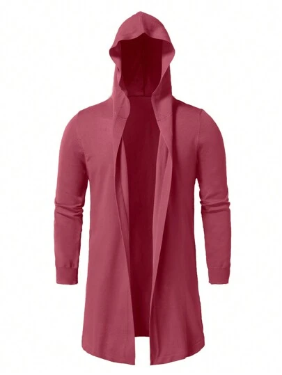 Manfinity Homme Men's Solid Color Hooded Midi Cardigan, Casual For Autumn