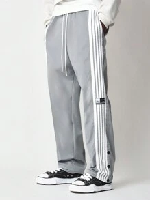 SUMWON 宽松尼龙长裤，带侧按扣 - 灰色 - 查看 2